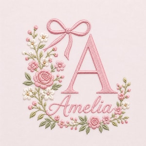 Floral Monogram Alphabet Bow Blossom Personalized Machine Embroidery Digital Download File