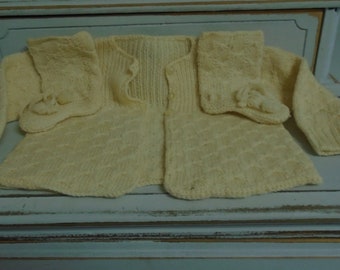 Vintage Baby Sweater And Booties! Hand Made!
