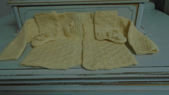 Vintage Baby Sweater And Booties! Hand Made! - image 1