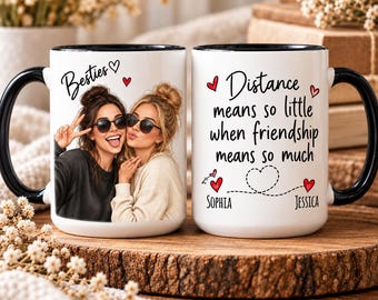 Taza personalizada con foto para tu mejor amiga, taza de café personalizada para mejores amigas, regalo de amistad a distancia, tazas a juego para mejores amigas, regalo de cumpleaños para ella, taza de cerámica.
