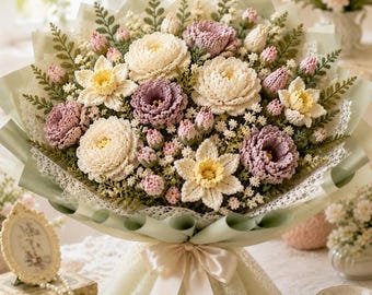 Crochet Flower Bouquet Pattern PDF | Peony Daffodil Lisianthus | DIY Wedding Gift | Beginner Friendly