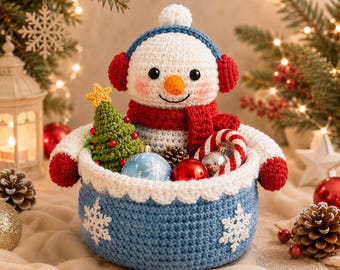 Snowman Basket Crochet Pattern | Christmas Candy Bowl | Tree Amigurumi | Holiday Decor Storage PDF