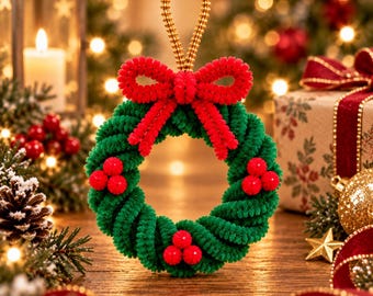 Pipe Cleaner Christmas Wreath Pattern | DIY Christmas Ornament | Chenille Stem Craft | Digital PDF Tutorial