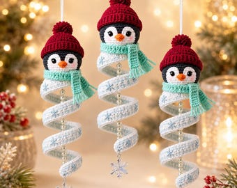 Penguin Crochet Pattern PDF | Christmas Amigurumi Ornament | Spiral Hanging Decor Tutorial | Instant Download