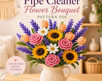 DIY Pipe Cleaner Flower Bouquet Pattern PDF, Beginner-Friendly Step-by-Step Tutorial