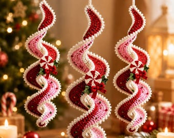 Peppermint Candy Crochet Spiral Wind Spinner PDF Pattern | Christmas Ribbon Ornament PDF | Holiday Decor