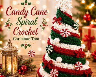 Candy Cane Spiral Crochet Christmas Tree Pattern PDF | Amigurumi Holiday Decor | Digital Download Tutorial