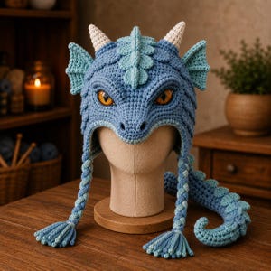Ice Dragon Hat Crochet Pattern PDF | Fantasy Cosplay Aviator Beanie (Digital Download)