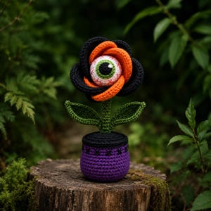 Halloween Eye Flower Crochet Pattern PDF | Creepy Amigurumi Fake Plant | Rose Eye Decoration DIY