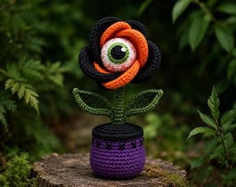 Halloween Eye Flower Crochet Pattern PDF | Creepy Amigurumi Fake Plant | Rose Eye Decoration DIY