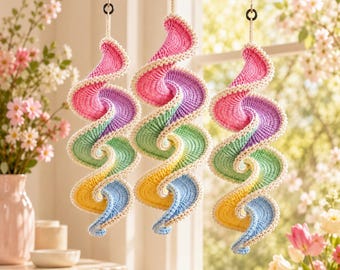 Crochet Spiral Wind Spinner PDF Pattern | Boho Hanging Swirl Ornament | Pastel Crochet Tutorial