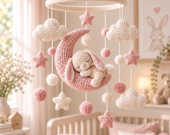 Crochet Baby Mobile Pattern PDF | Sleeping Bunny Moon Nursery Mobile | Amigurumi Crib Mobiles