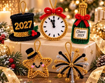 2027 New Year Pipe Cleaner Ornaments DIY Pattern | Christmas Craft Tutorial | Digital Download