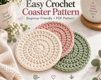 Crochet Pattern | Easy Beginner Round Coaster PDF | Cotton Drink Coaster | Instant Download
