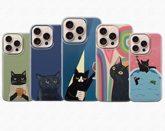 Funky Cat Handyhülle für iPhone 17, 17Pro, 16, 15, 14, 13 Samsung S26, S25, S24, S23, S22, A56, Pixel 10A, 10Pro, 9A, 8