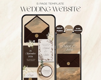 Espresso Brown & Beige Wedding Website Template with RSVP, Canva Editable Design (Digital Download)