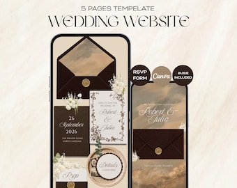 Espresso Brown & Beige Wedding Website Template with RSVP, Canva Editable Design(Digital Download)