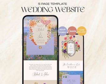 Bright Spring Floral Theme Wedding Website Template with RSVP Form, Canva Editable Design (Digital Download).