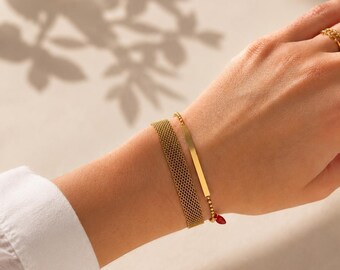 Double Layering Gold Bracelet Heart Bracelet Waterproof Stainless Steel Adjustable Bracelet Gift for Her Minimalist Jewelry