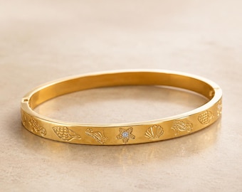 Gold Stainless Steel Bangle | Waterproof | Summer Jewelry | Seashell Bracelet | Beach Jewelry | Gift for Her