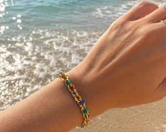 Colorful stainless steel bracelet, waterproof, women's bracelet, summer jewelry, enamel link bracelet, gift for her, nickel-free, pastel color, colorful