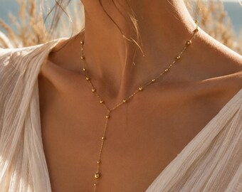 Minimalist Gold Lariat Necklace | Waterproof Stainless Steel | Dainty Layering Necklace | Everyday Jewelry | Gift for Her Long necklace