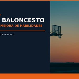 May include: A digital graphic featuring the TGA Ventures logo and the text 30 DIAS BALONCESTO PROGRAMA DE MEJORA DE HABILIDADES. The image shows a silhouette of a person jumping to shoot a basketball toward a hoop against a sunset sky background.