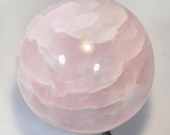 Large 1.5kg Pink Mangano Calcite Sphere 102mm-UV Reactive Florescent Crystal Ball - Sacred Altar Space Statement Piece with Stand