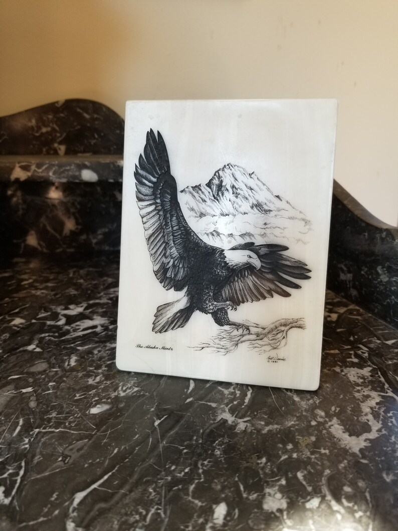 1981 Kiana Alaska Mint Marble Bookends Soaring Bald Eagle Etsy