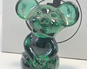 Vintage 2004 Fenton Emerald Green Glass Mouse Figurine, NFGS Club Exclusive, Jon Saffell Mold, Includes Fenton Box