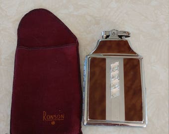 Ronson Mastercase Combination Lighter Cigarette Case and Pouch 1930's Art Deco Design Faux Tortoise Shell Enamel Silver Tone