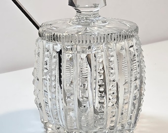 Antique Early Brilliant Period Style Cut Crystal Mustard Pot Condiment Jar Zipper Pattern Circa 1900