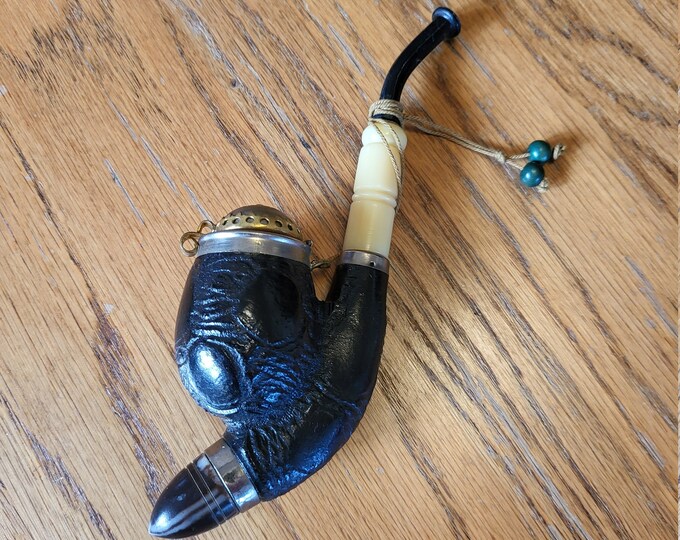 1930's Black Forest French Horn Mounted Briar Smoking Tobacco Pipe With