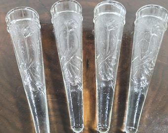 Dugan Woodpecker Auto Bud Vases Set of 4 Clear Pressed Glass Wall Pockets