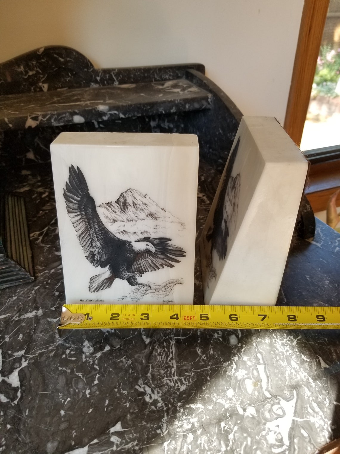 1981 Kiana Alaska Mint Marble Bookends Soaring Bald Eagle Etsy