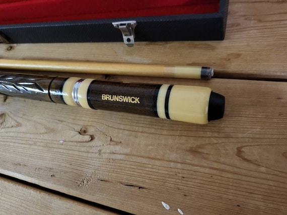 1980s Brunswick Adjustable Weight Pool Cue Carved Wood Shaft With