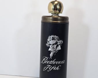Beethoven's Fifth Musical Decanter Bronze, Brass & Black Vinyl Bottle Working Wind up Music Box Japan MCM Barware