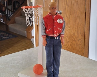 1968 Ken 12" Doll Molded Blond Hair Blue Eyes Basketball Hoop w Ball Ken/Barbie Collection