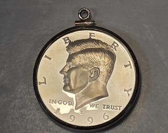 1996 S Silver Proof Kennedy Half Dollar Pendant Solid 925 Sterling Silver Bezel Coin Jewelry