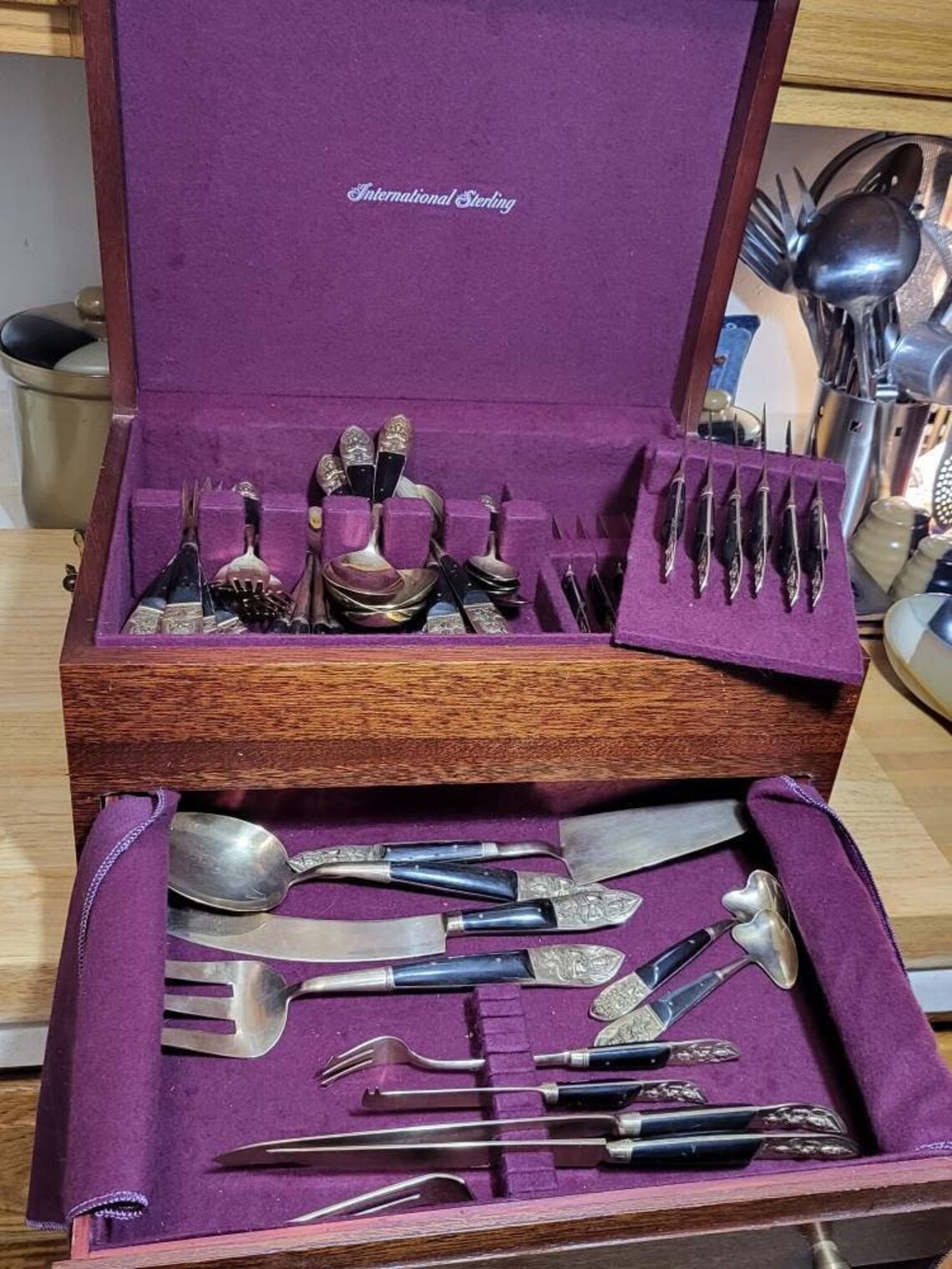 Bronze Buddha Flatware Set Black Horn Handles E Thailand Etsy