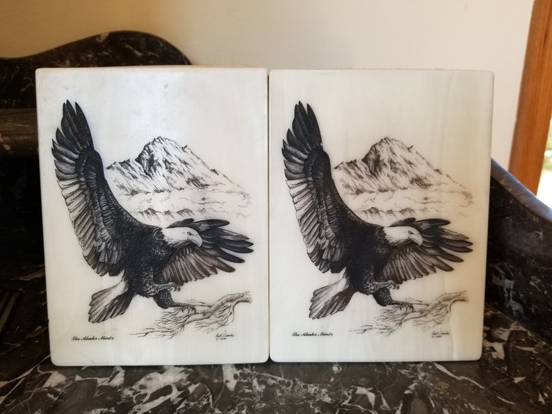 1981 Kiana Alaska Mint Marble Bookends Soaring Bald Eagle Etsy