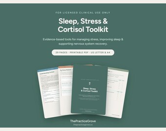 Sleep, Stress Cortisol Toolkit: CBT-I Worksheets, Sleep Diary & Self-Care Wheel for Therapists (Printable PDF)