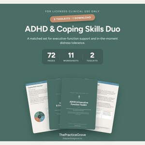 ADHD & Coping Skills Duo Bundle | Executive Function Worksheets, Grounding and Distress Tolerance Tools for Therapists (Printable PDF)