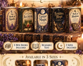 Witchy Mini Grimoire Bundle PDF | 5 Printable Mini Books | 1/12, 1/6 and Pocket Size | Spell, Alchemy, Lunar Magic | Guide + Freebie
