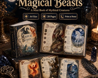Mini libro stampabile di creature magiche / Creature mitologiche, casa delle bambole fantasy (download PDF) + omaggio