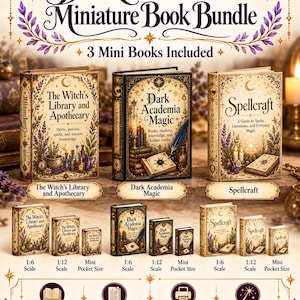 Paquete de minilibros de estilo Dark Academia en formato PDF / Escala 1/12, 1/6 y tamaño de bolsillo A4 imprimible imagen 1