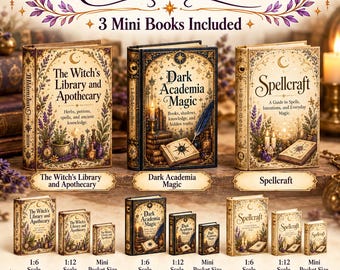 Paquete de minilibros de estilo Dark Academia en formato PDF / Escala 1/12, 1/6 y tamaño de bolsillo A4 imprimible