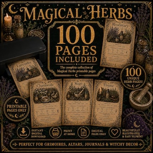 100 Magical Herbs Printable Grimoire, Witchy Herb Guide, Botanical Magic (Digital Download)