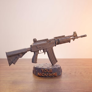 Custom Galil AR 3D Printed Figure | CS2 Inspired Rifle Replica with Personalized Stand | Painted or Unpainted Gamer Desk Decor