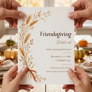 Friendsgiving Potluck Invitation, Thanksgiving Dinner Invite, Fall Harvest Friendsgiving Party, Editable Potluck Template